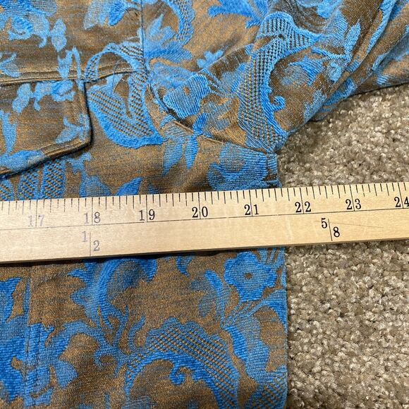 KINDRED SPIRIT Floral Brocade Jacket Large Turquoise Waist Length Tooled Design - Picture 13 of 16